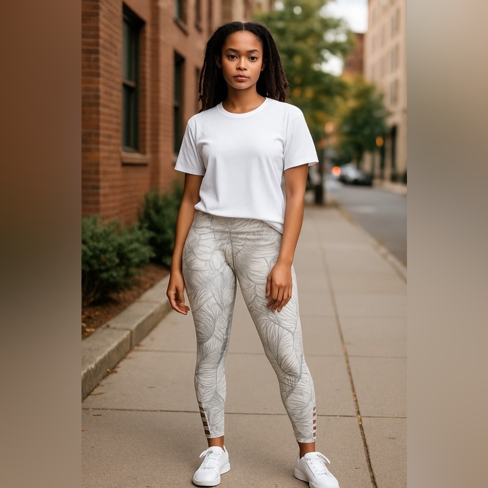 Zella Black and White Striped Leggings